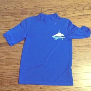 Blue swim shirt with shark size 8-10